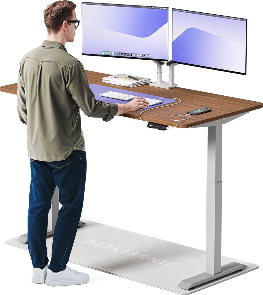 Desktronic HomeOne Elektrisch höhenverstellbarer Schreibtisch 160x80cm Grau/Walnuss mit Memory-Funktion, Anti-Kollisions Technologie, USB-A und US...