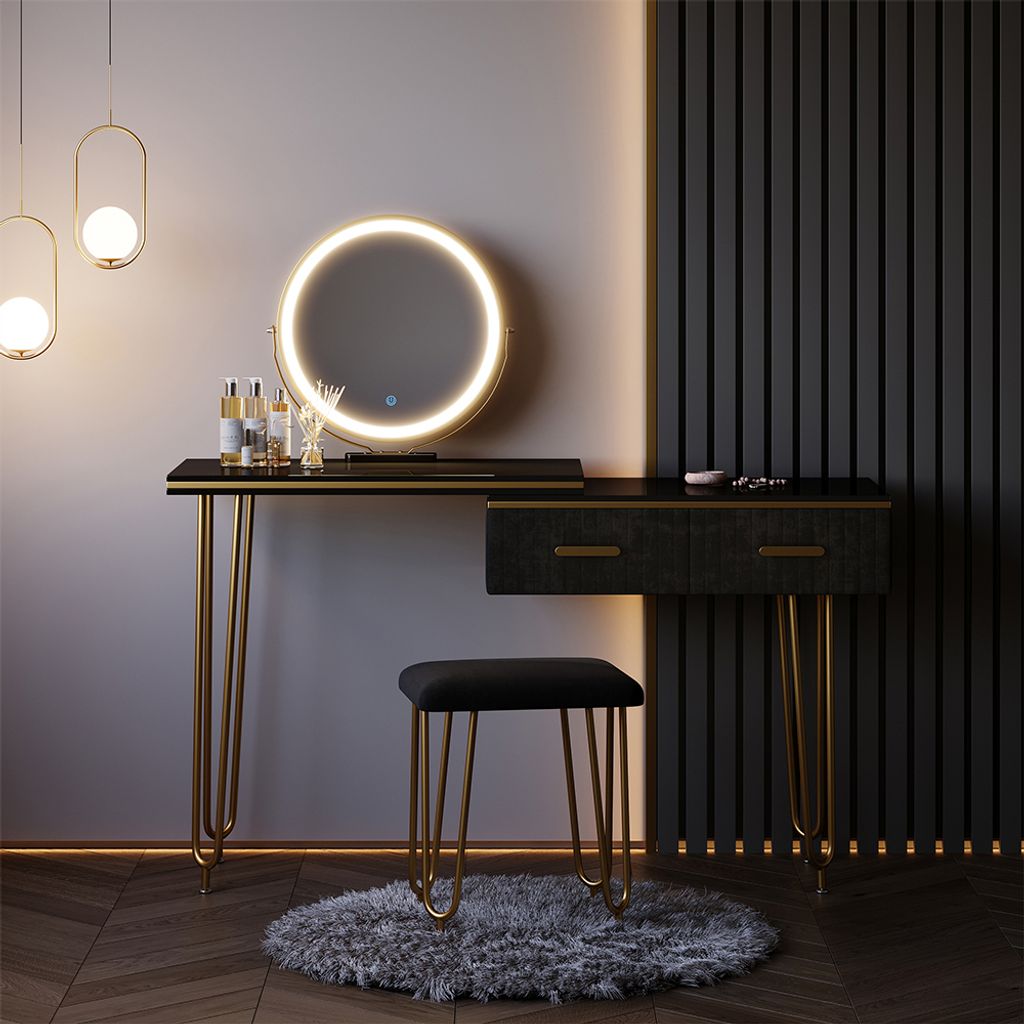 Vicco Schminktisch Zoey, 120 cm mit LED Spiegel und Hocker, Produktbild 