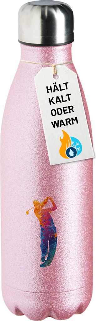 Huuraa Trinkflasche Golf Spieler bunte Silhouette 500ml Pink Edelstahl Wasserflasche Trinkflasche Geschenkidee