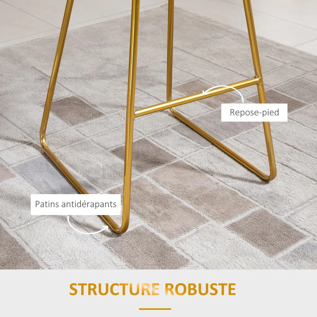 Tabouret de bar velours noir pied doré structure métal 97 cm lot de 2