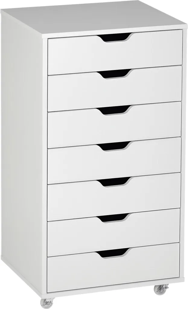 Meuble de Rangement Bureau à Roulettes Blanc - Organisateur 7 Tiroirs A4