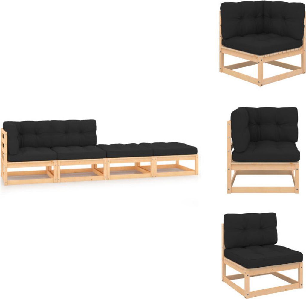 vidaXL 4-tlg. Garten-Lounge-Set mit Kissen Massivholz Kiefer - Gartenmöbel-Sets