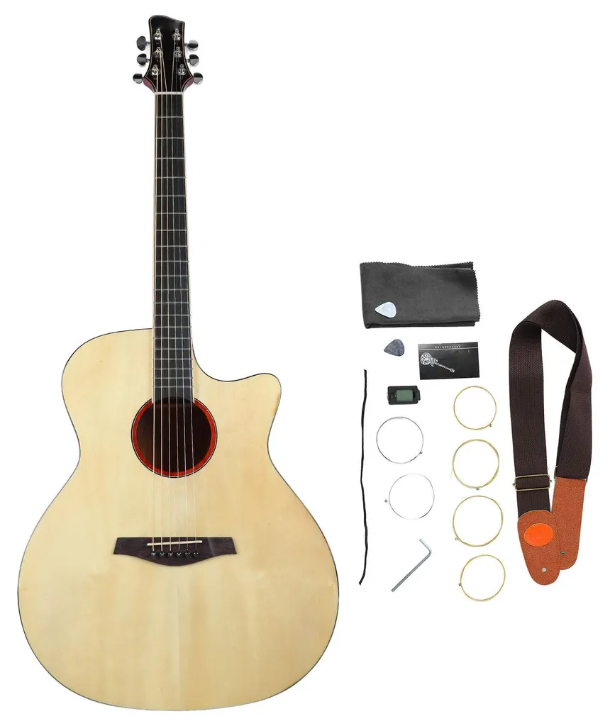 Guitare acoustique 41" instrument à cordes bois naturel pour débutant
