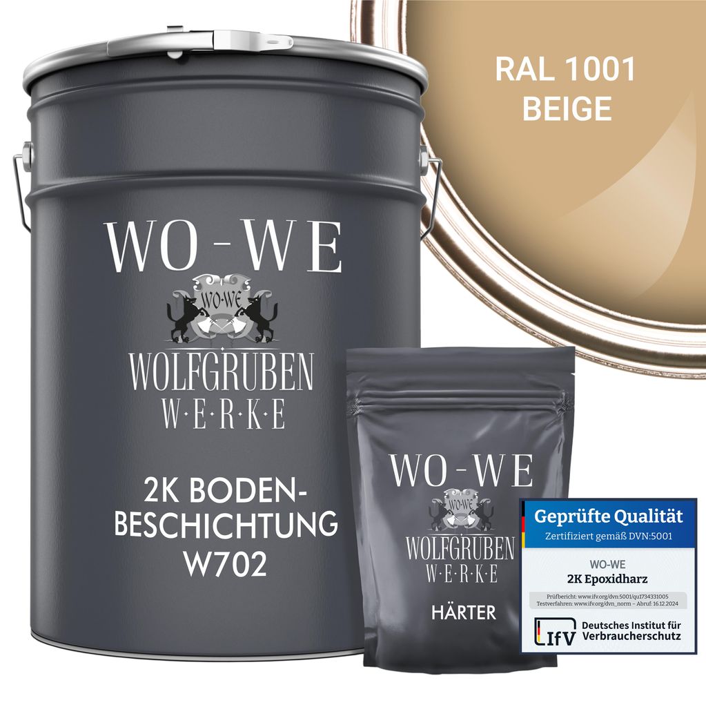 2K Epoxidharz Garagenfarbe Bodenbeschichtung W702 Beige wie RAL 1001 - 10Kg