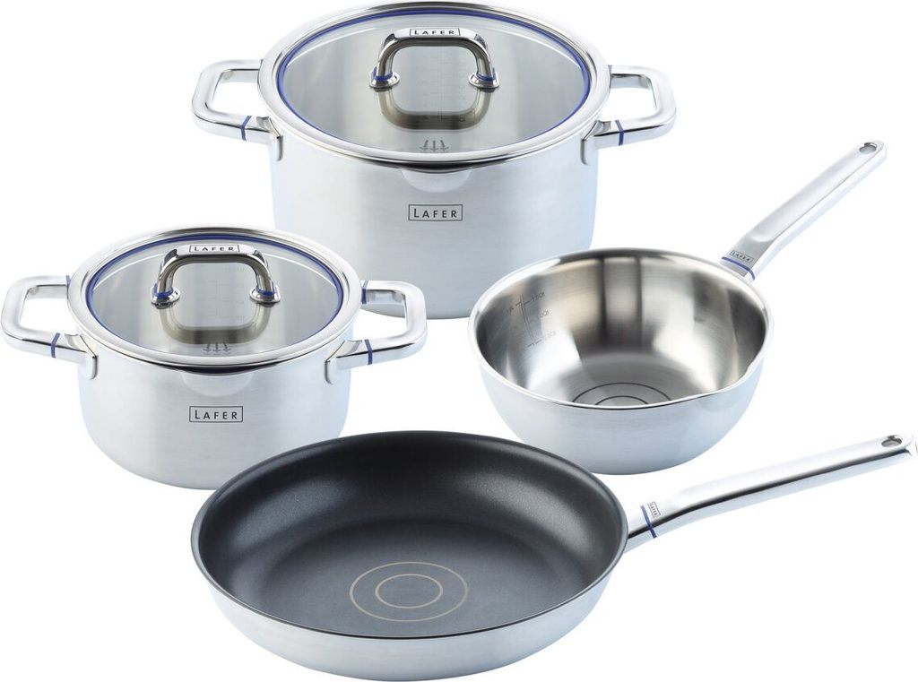 ELO Topfset LAFER, Kochtöpfe aus 18/10 Edelstahl mit Glasdeckel und Abgießrand, Kochgeschirr für Ceran-, Gas-, Elektro-, Induktionsherde - spül...
