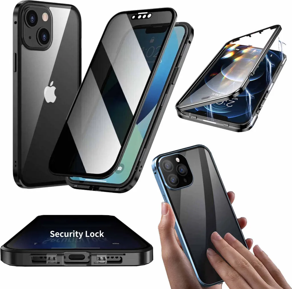 Cover iPhone 14 Plus Magnetica Vetro 360 Privacy Anti-Peep Metal Bumper - 1