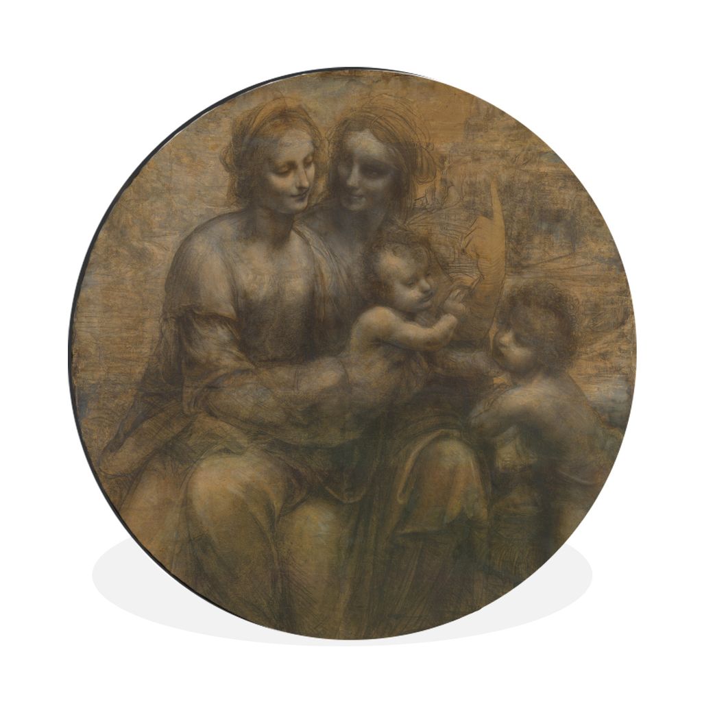 MuchoWow Aluminium Wandkreis Maria mit Kind und die Heilige Anna - Leonardo da Vinci Ø 30 cm Wanddeko Modern Wohnzimmer - Wand Bild - Wohnzimmer...