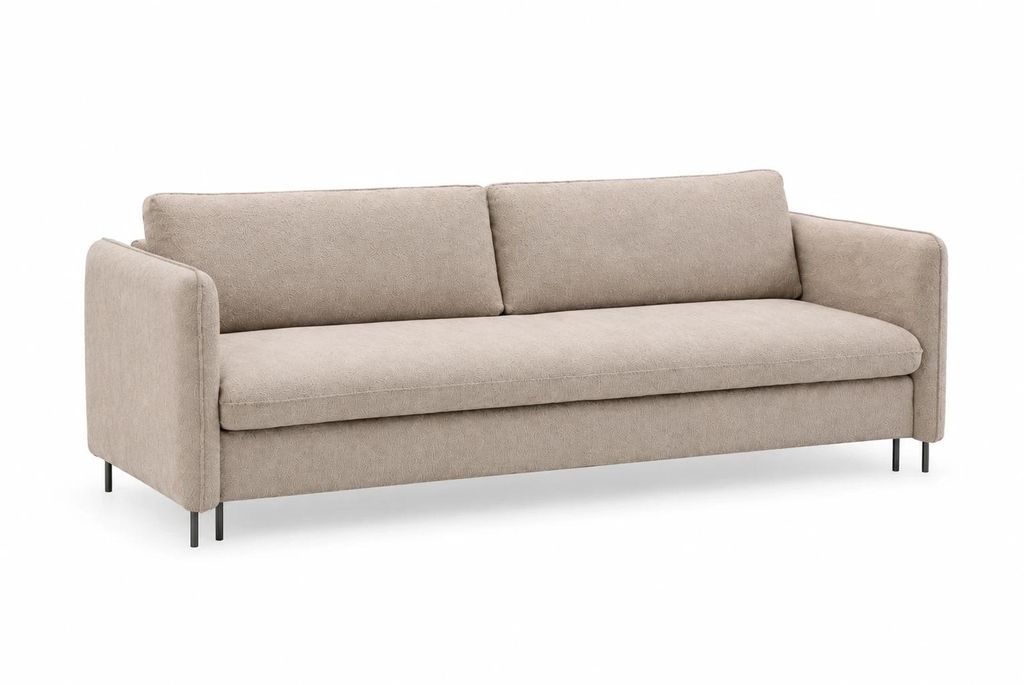 Sofello Schlafsofa SILO Beige Bouclé mit Bettkasten – Couch mit Schlaffunktion, Liegefläche 202x150 cm