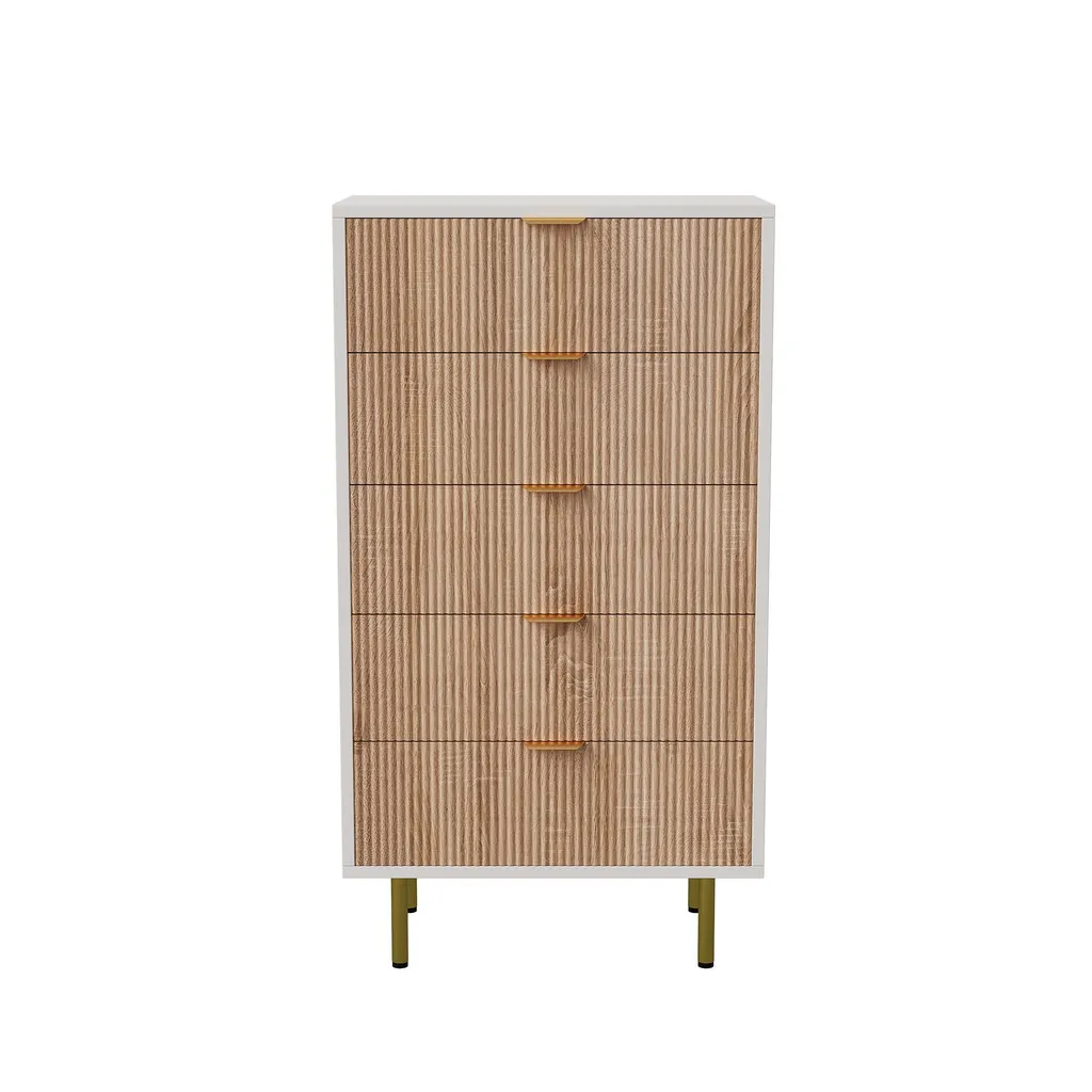 Meuble de rangement 5 tiroirs blanc commode étroite scandinave chic - 9