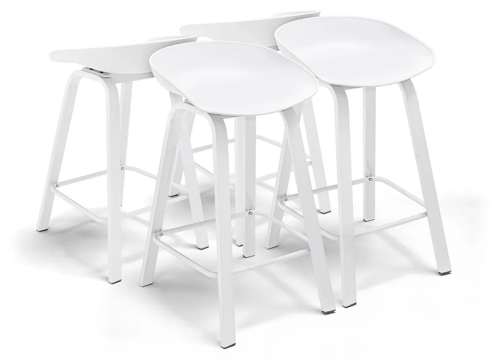 Tabouret de bar design blanc en métal et PP KIEL - Ensemble de 4 pièces