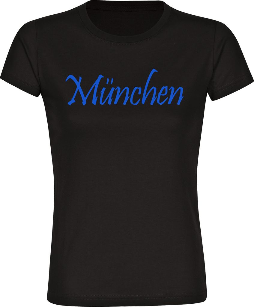 multifanshop Damen T-Shirt - München blau - Schriftzug, schwarz, Größe S