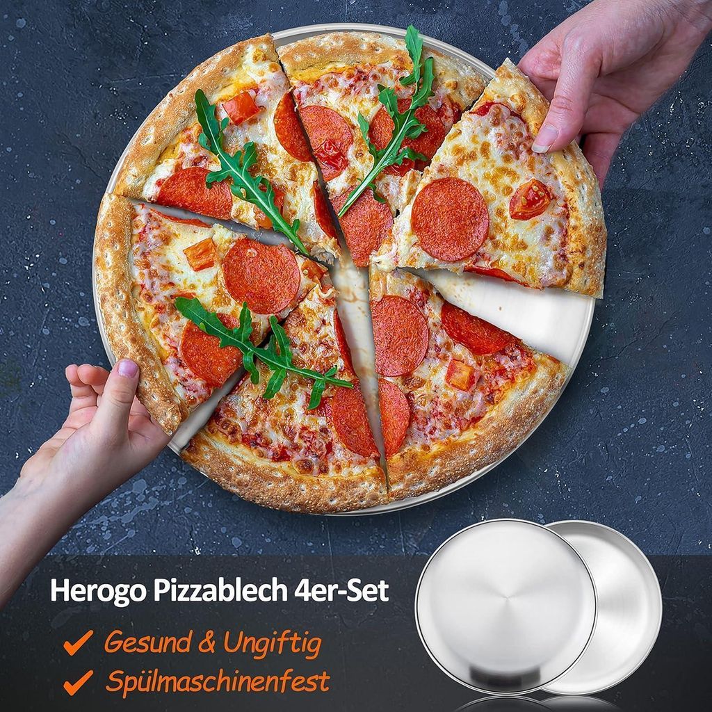Herogo Pizzablech Edelstahl 4er Set 30 cm rund zum Backen Herogo Pizzablech Edelstahl 4er Set 30 cm rund zum Backen