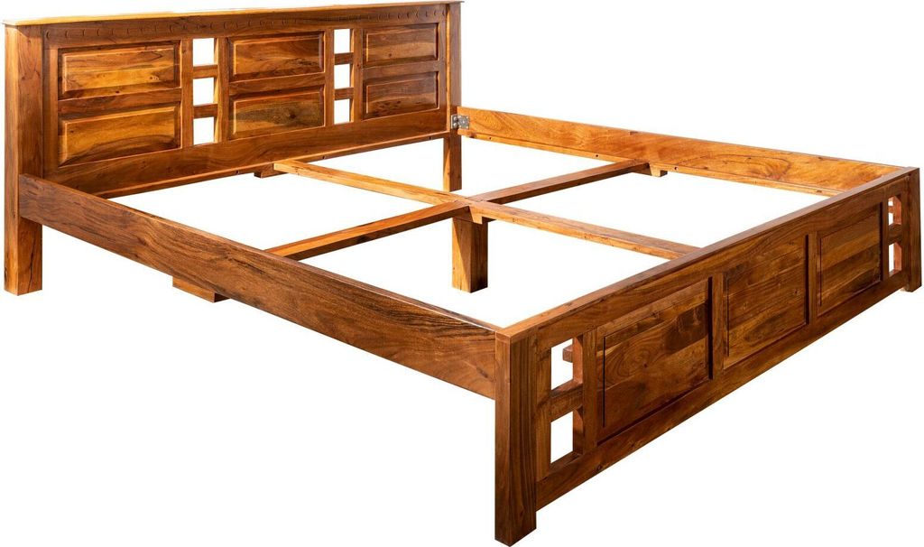 MASSIVMOEBEL24 Bett Akazie 140x200x90 honig lackiert OXFORD #0251