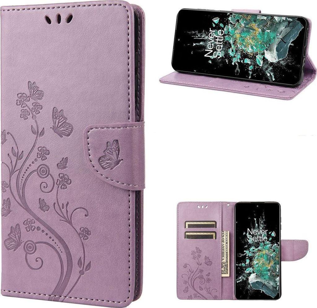 Mobigear Butterfly OnePlus 10T Hülle Klapphülle Geldbörse - Lila