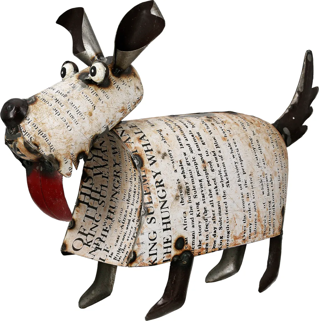 Figurine Chien en Fer Forgé Blanc Balu Mobile pour Extérieur 39cm