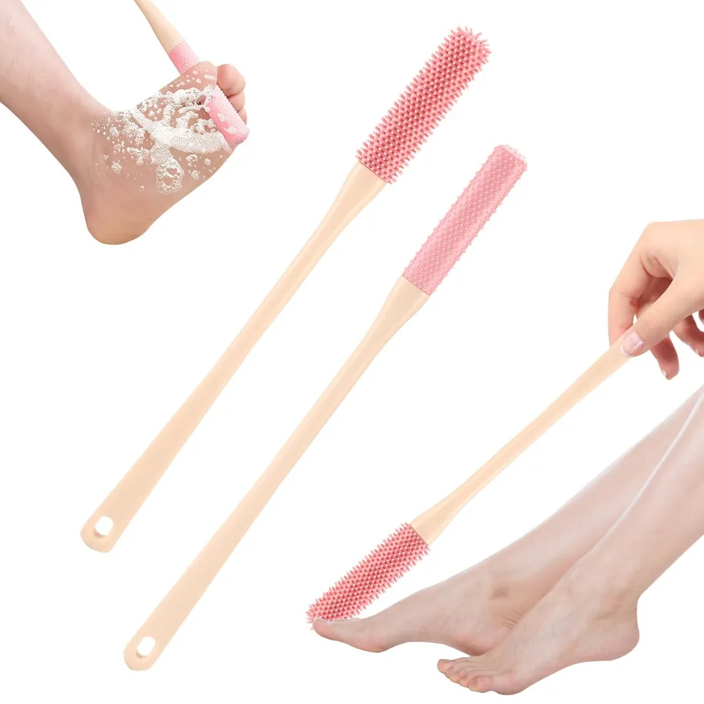 Brosse de douche en silicone pour les pieds lot de 2 rose ergonomique