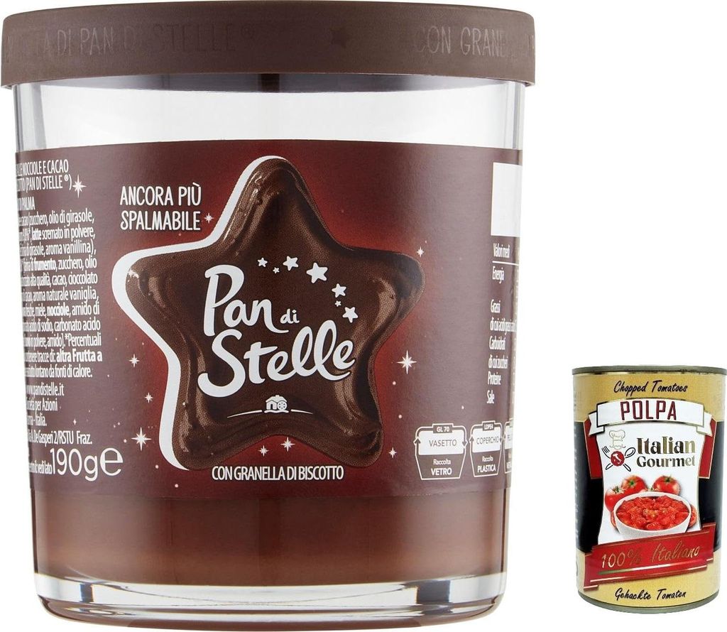 12x Pan di Stelle Crema Spalmabile Haselnuss Streichfähige Creme Sahne mit Kekskörnern 190g ohne Palmöl + Italian Gourmet polpa 400g