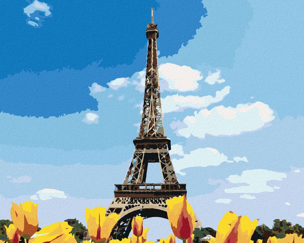 Zuty - Malen nach Zahlen - EIFFELTURM UND TULPEN, 40x50 cm, ohne Keilrahmen