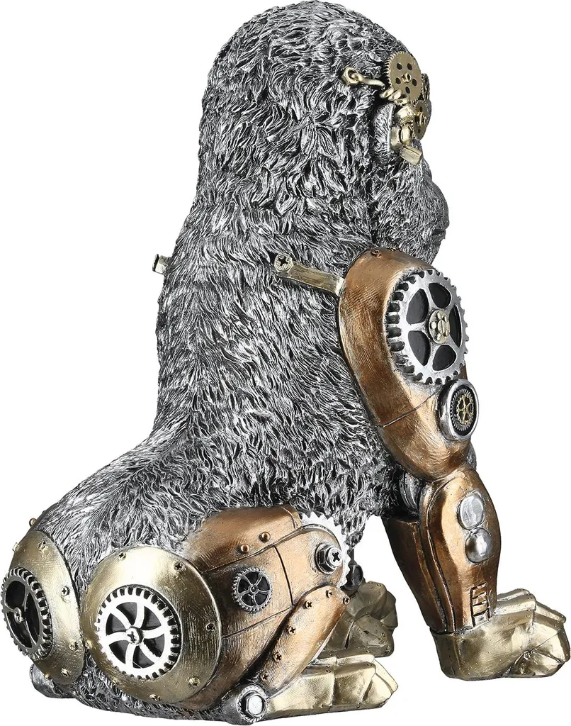 Figurine Gorille Steampunk GILDE en Résine Argentée Déco Loft 31 cm