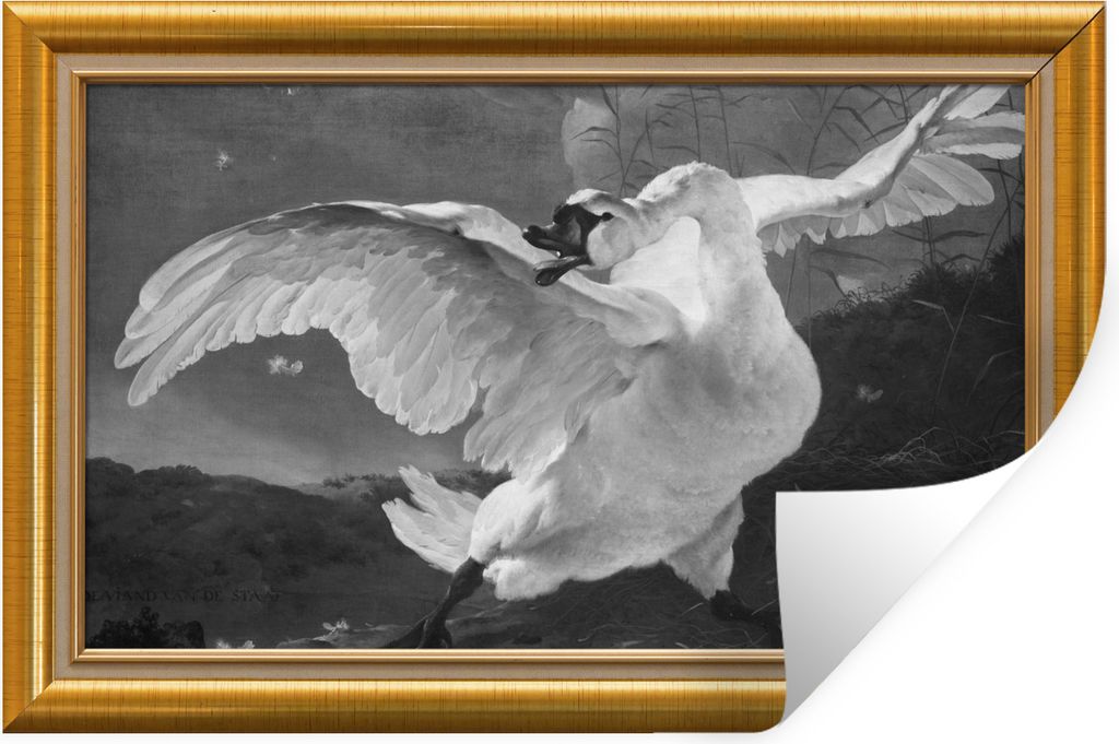 MuchoWow Wandtattoo Wandsticker Wandaufkleber Der gefährdete Schwan - Alte Meister - Liste - Gold 60x40 cm Selbstklebend und Repositionierbar - ...