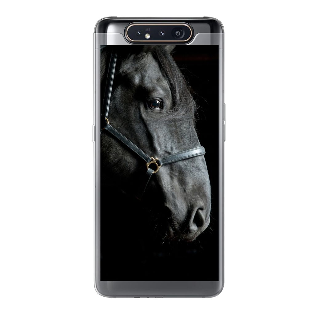 MuchoWow Handyhülle Schutzhülle Hülle für Samsung Galaxy A80 Pferd - Leicht - Schwarz Silikon Softcase Handy Hülle - Schutzdeckel