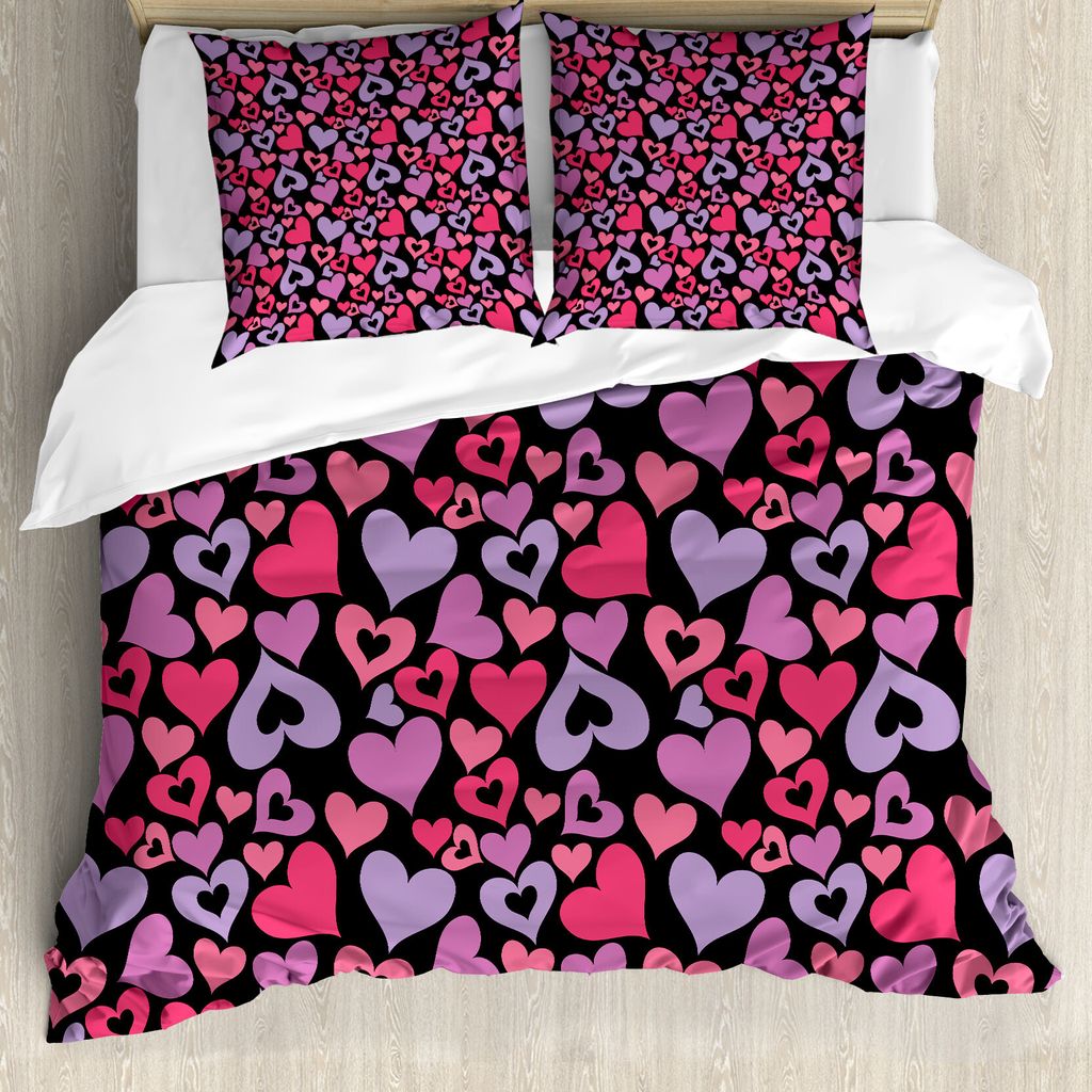 ABAKUHAUS Liebe Bettbezug, Pinkish Herzen Valentines, Milbensicher Allergiker geeignet mit Kissenbezügen, 155 cm x 220 cm - 80 x 80 cm, Mehrfarbig