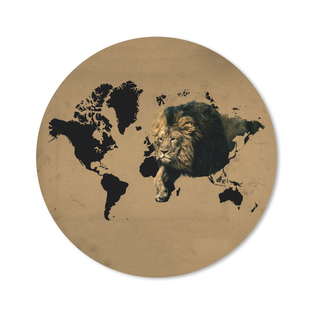 MuchoWow Mauspad Mousepad Weltkarte - Löwe - Braun 20x20 cm - Mousepads - Maus Mat - Pad - Mausunterlage - Schreibtischmatte