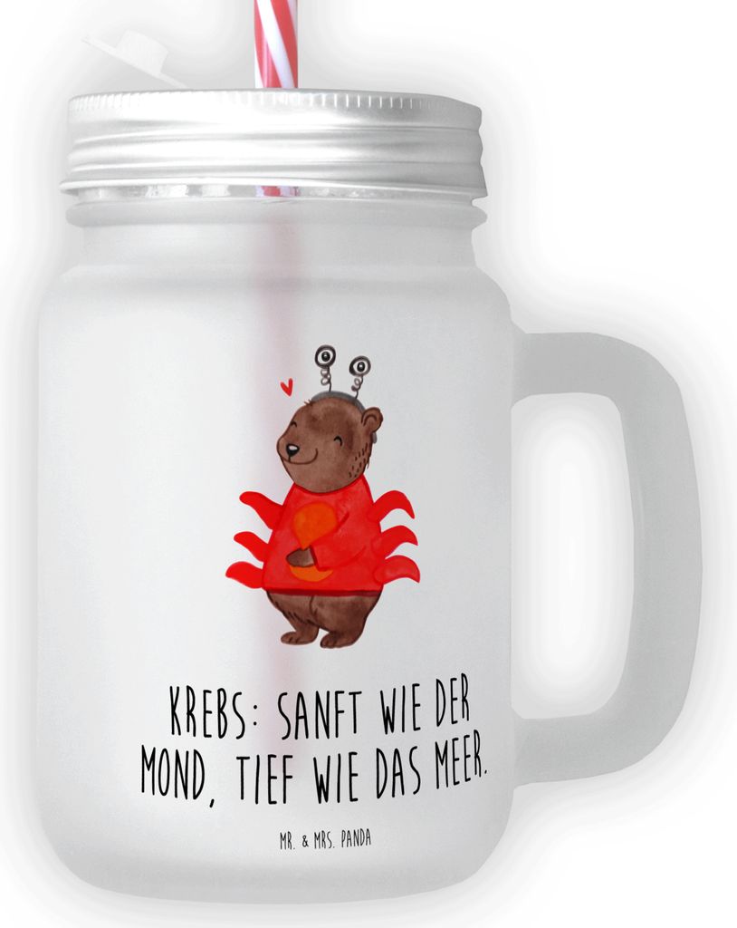 Mr. & Mrs. Panda Cocktailglas Krebs Astrologie - Transparent - Geschenk, Trinkglas mit Deckel, Tierkreiszeichen, Sternzeichen, Mason Jar, glas, Becher