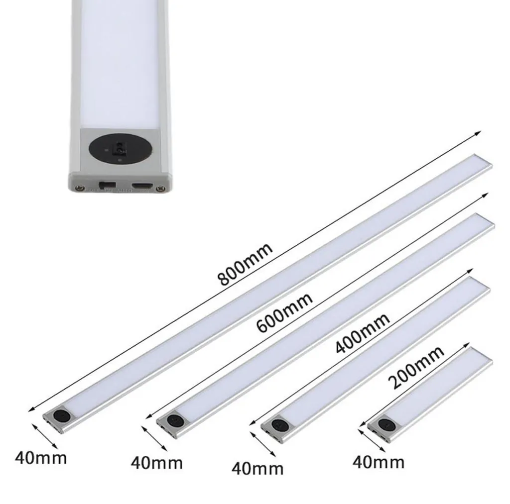 Lampe de Placard LED 80cm en Aluminium Argent avec Capteur Infrarouge USB