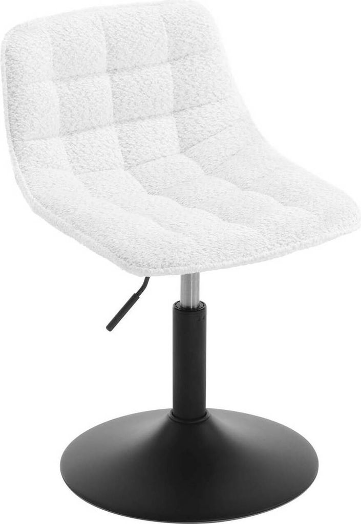 A white, textured stool with a black base against a white background.