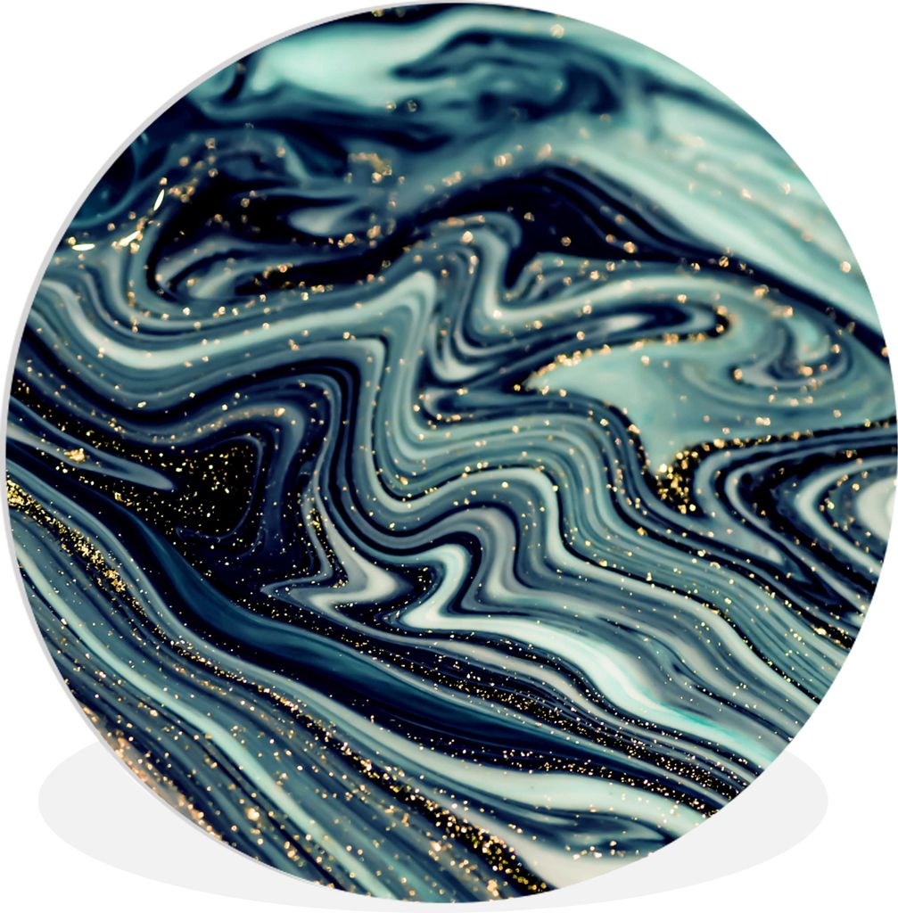 MuchoWow Rundes Wandbild - Runde Bilder Marmor - Gold - Blau - Glitter - Marmoroptik - Abstrakt Ø 30 cm Kreis Wanddekoration Kunststoff - Wandkr...