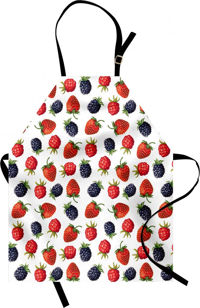 ABAKUHAUS Früchte Kochschürze, Köstliche reife Berry Print Strawberries Himbeeren Brombeeren Sommer Früchte Bild, Farbfest Höhenverstellbar Wa...