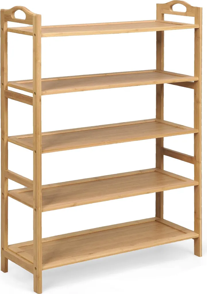Support à chaussures robuste en bambou 5 niveaux, format gain de place