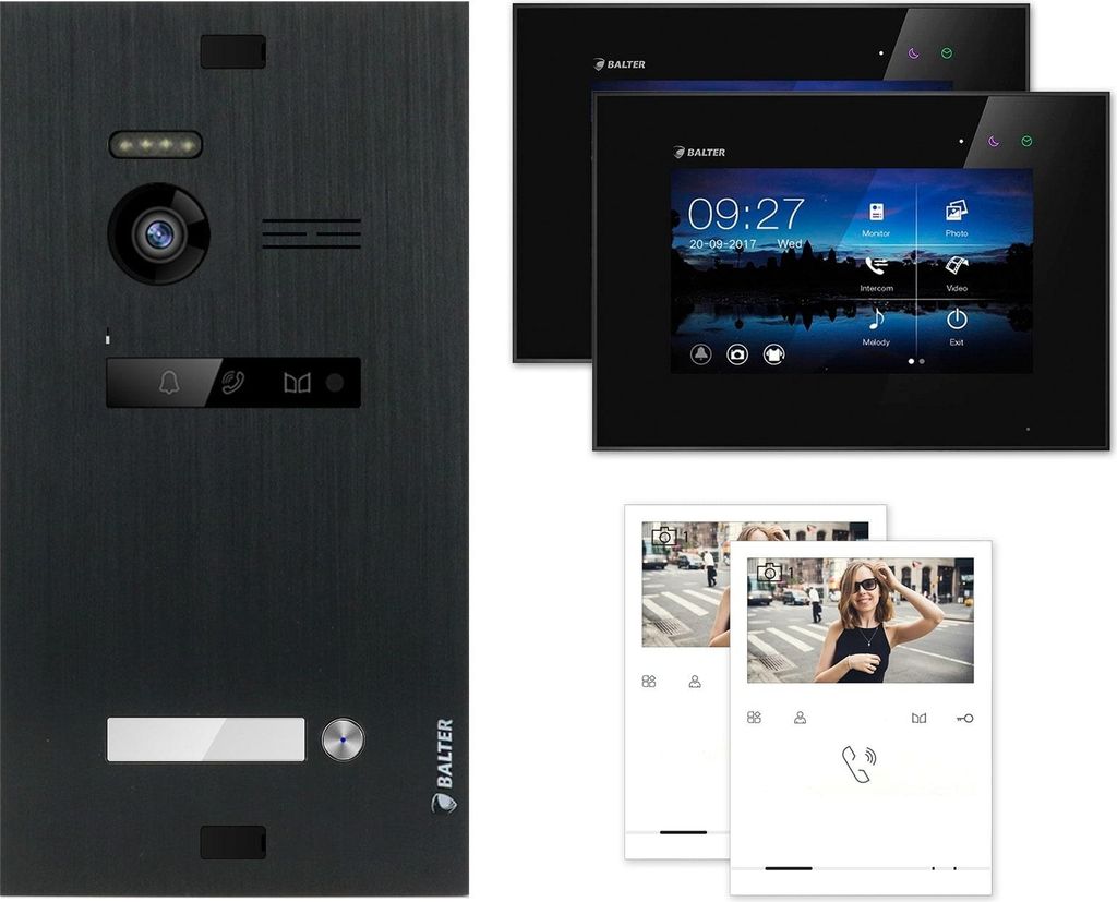 BALTER EVO Video Türsprechanlage Schwarz Set 2-Draht 2x Quick + 7" LCD-Monitor für 1 Familienhaus