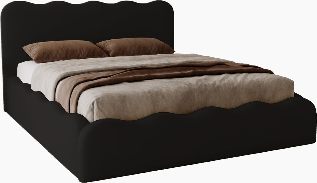 Doppelbett mit Bettkasten 160x200 Wave - Velvet, Lattenrost - Polsterbett 160 x 200 cm Schwarz