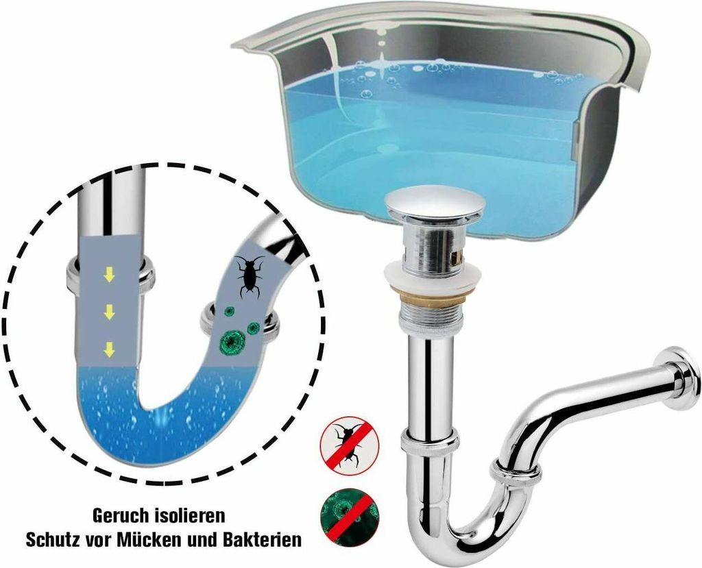 Siphon waschbecken - 1 1/4 Zoll x 32 mm - Metall verchromt Produktbild 5