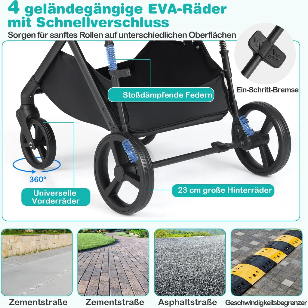 Poussette 0-3 ans résolvant le manque d'espace avec pliage rapide noir - 6