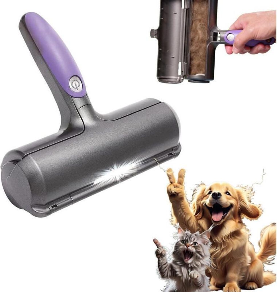 Bürste zum Entfernen von Tierhaaren, Katzen-/Hundehaarentferner – Lila und Grau, für Sofa, Kleidung und Auto
