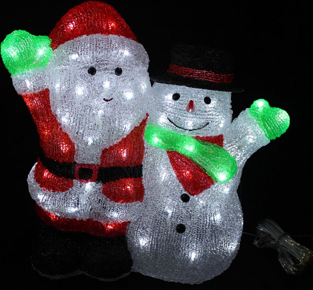 LEX XXL Acryl LED Weihnachtsmann mit Schneemann 90 LEDs Produktbild 