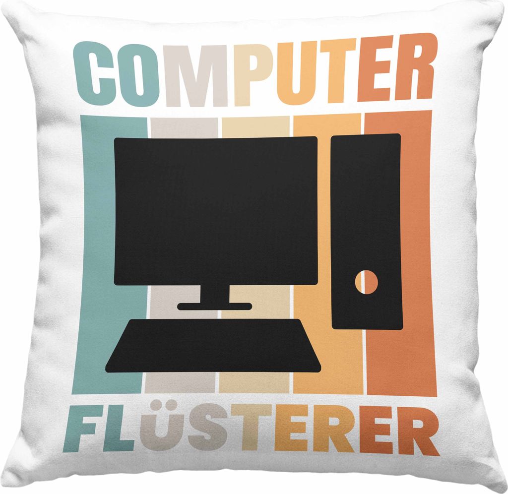 Trendation - IT Computer Nerd Flüsterer Informatiker Deko-Kissen mit Füllung 40x40 Lustig Geschenk IT Student Gadget Männer Weihnachten (Blau)
