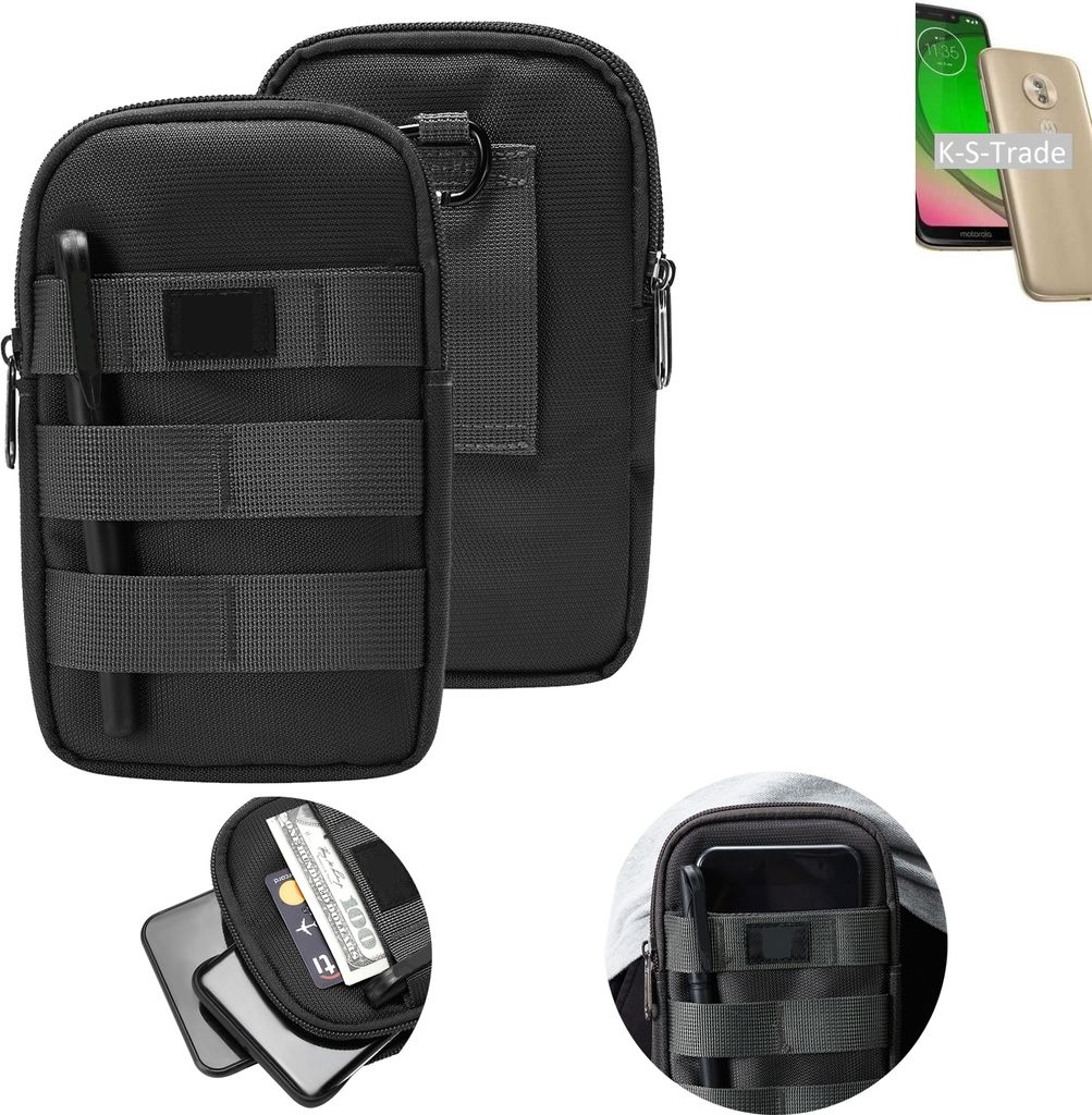 K-S-Trade Holster Gürtel Tasche kompatibel mit Motorola Moto G7 Play Handy Tasche Schutz Hülle dunkel-grau viele Fächer, 1x