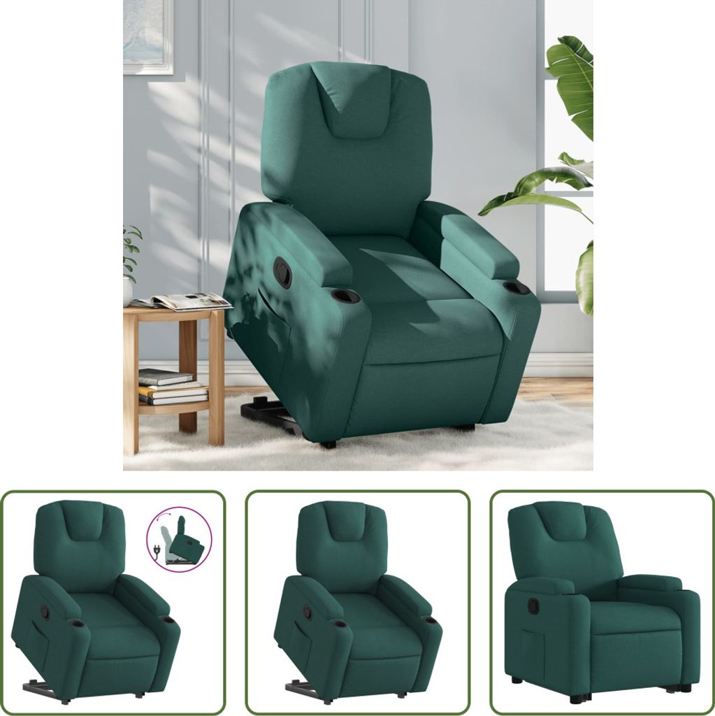 The Living Store Relaxsessel mit Aufstehhilfe Dunkelgrün Stoff