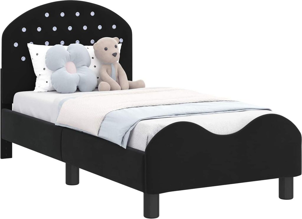 Kinderbettgestell mit Kopfteil Schwarz 70 x 140 cm Samt