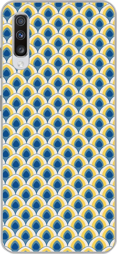 MuchoWow Handyhülle Schutzhülle Hülle für Telefoonhoesje Samsung Galaxy A70 Design - Muster - Retro - Gelb - Blau Silikon Softcase Handy Hül...