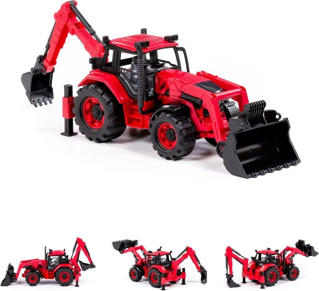 Polesie Spielzeug Radlader Bagger 91857 Frontschaufel Heckbagger Schwungantrieb rot