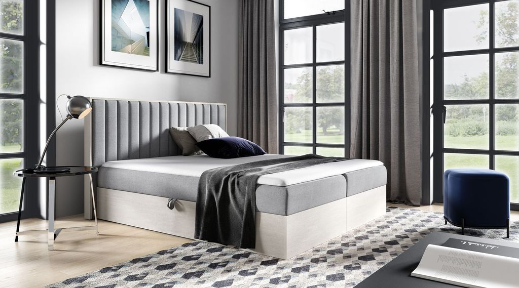 Kontinentales Bett 180x200 CHANTELLE 4 - nordisches Teakholz / Grau + GRATIS Matratzenauflage