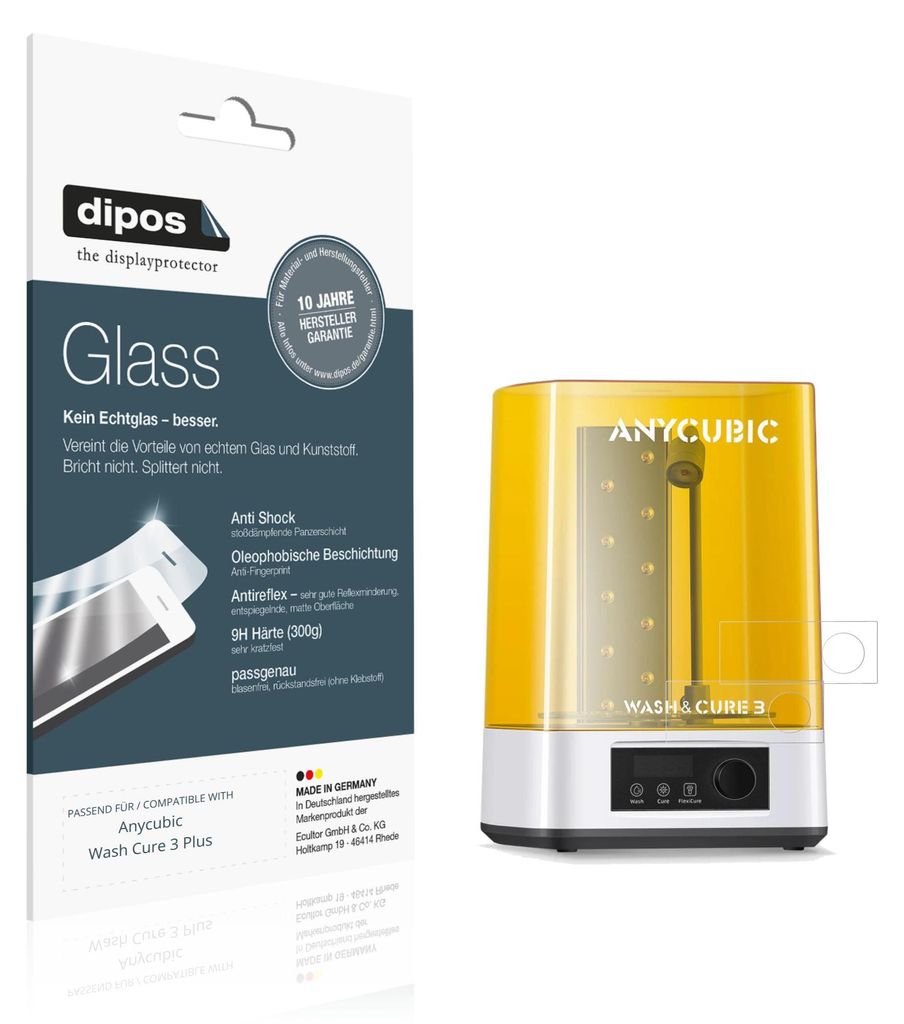 2x Schutzfolie für Anycubic Wash Cure 3 Plus matt - Anti-Shock 9H Folie dipos Glass Kunststoffglas
