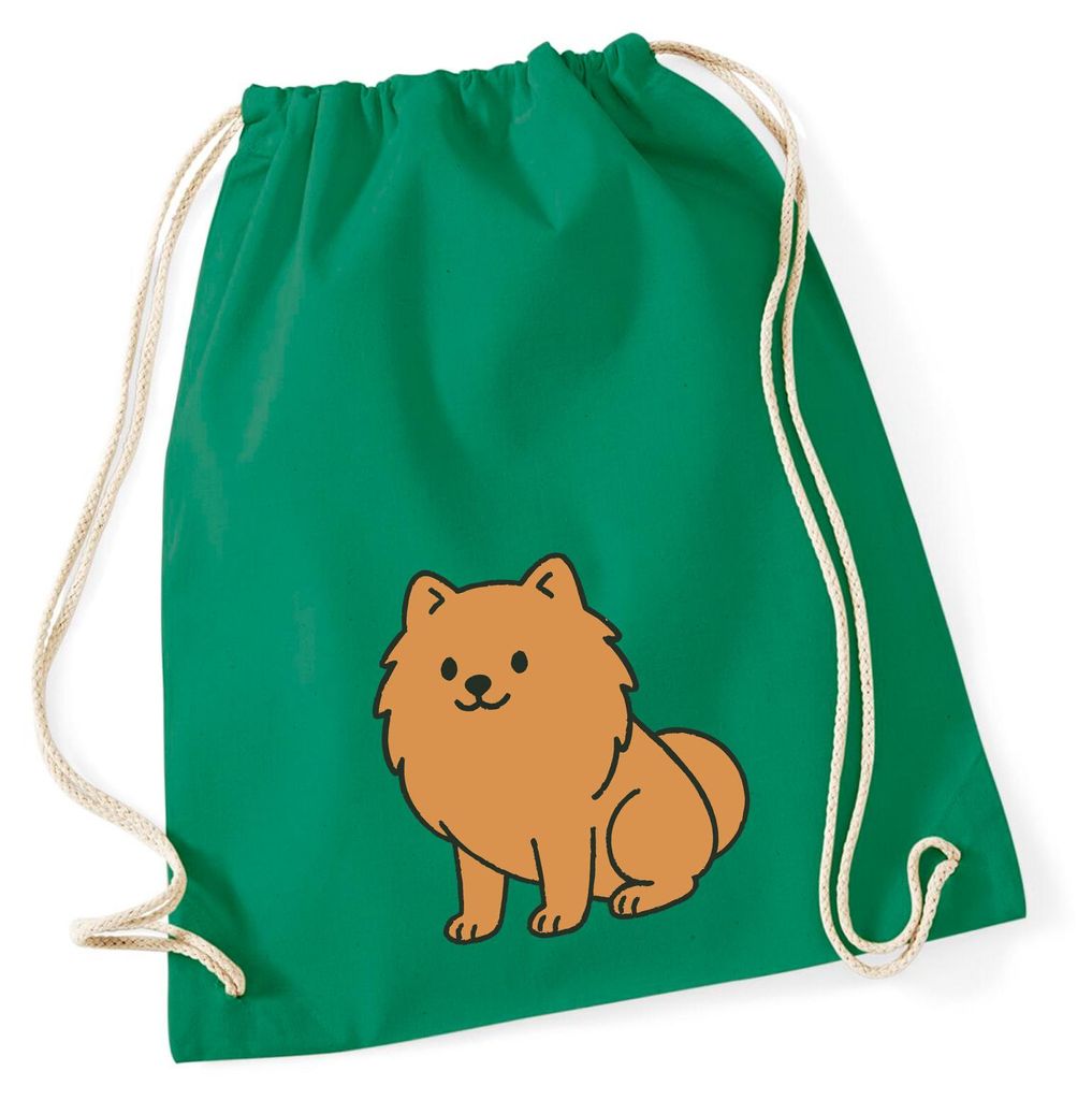 Huuraa Turnbeutel Zwergspitz Comic Pomeranian 12 Liter Kelly Green Baumwolle Rucksack Geschenkidee