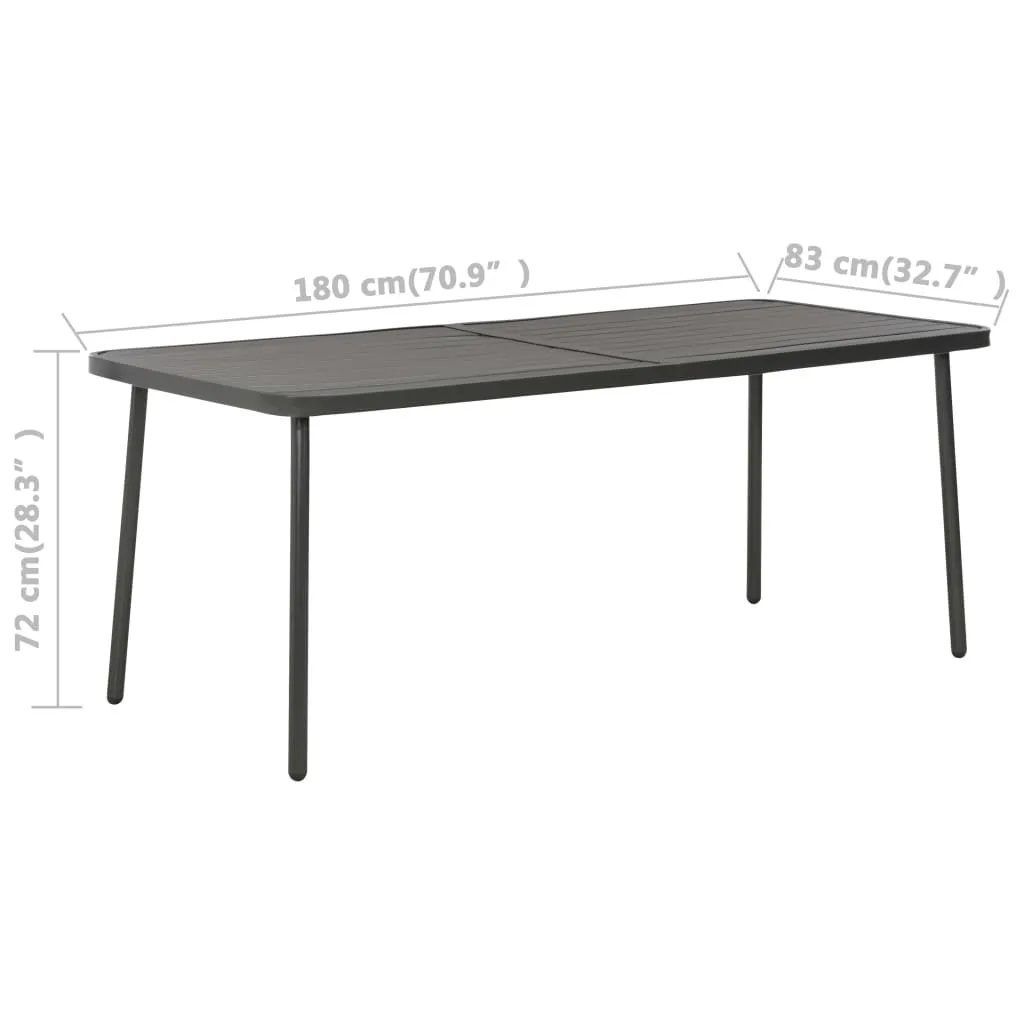 Table de jardin en acier anthracite résistante de 180x83x72 cm