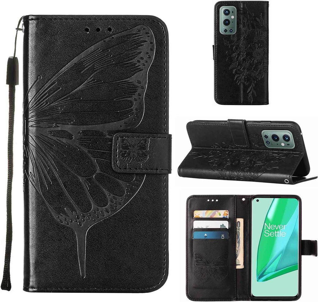 OnePlus 9 Pro Hülle, Schmetterling Prägung Flip Leder Produktbild 